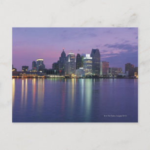 VS, Michigan, Detroit skyline, nacht Briefkaart