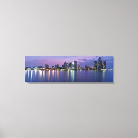 VS, Michigan, Detroit skyline, nacht Canvas Afdruk (Voorkant)
