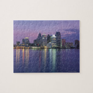 VS, Michigan, Detroit skyline, nacht Legpuzzel