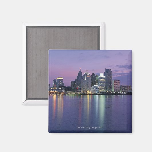 VS, Michigan, Detroit skyline, nacht Magneet (Voorkant / Achterkant)