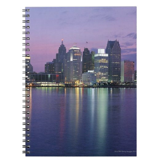 VS, Michigan, Detroit skyline, nacht Notitieboek (Voorkant)