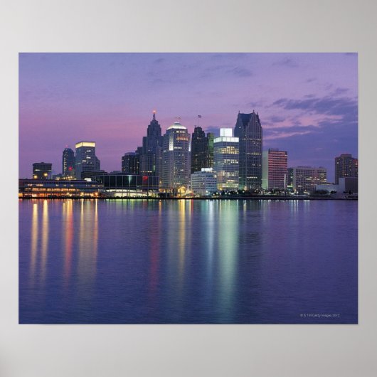 VS, Michigan, Detroit skyline, nacht Poster (Voorkant)