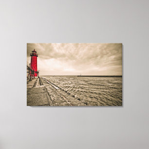 VS, Michigan, Grand Haven Lighthouse Canvas Afdruk
