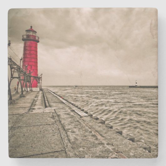 VS, Michigan, Grand Haven Lighthouse Stenen Onderzetter (Voorkant)