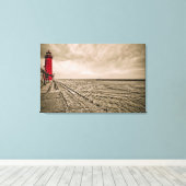 VS, Michigan, Grand Haven vuurtoren Canvas Afdruk (Insitu (Houten vloer))