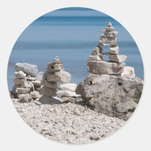 VS, Michigan. Stenen Torens Op Het Strand Ronde Sticker
