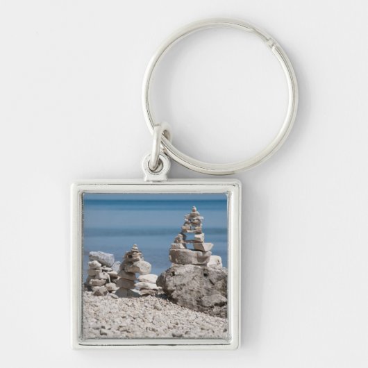 VS, Michigan. Stenen Torens Op Het Strand Sleutelhanger (Voorkant)