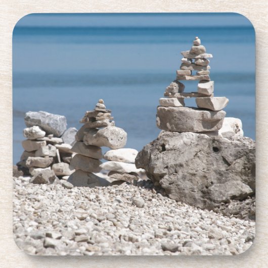 VS, Michigan. Stone torens op het strand Bier Onderzetter (Voorkant)