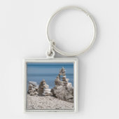 VS, Michigan. Stone torens op het strand Sleutelhanger (Voorkant)