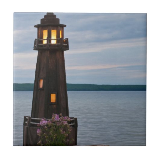 VS, Michigan. Tuin Decoratie Vuurtoren Tegeltje (Voorkant)