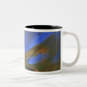 VS, Michigan, Upper Peninsula, berkenblad in Tweekleurige Koffiemok