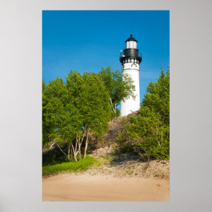 VS, Michigan. Vuurtoren van Au Sable aan het meer Poster