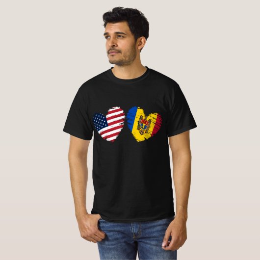 VS Moldavië Vlag Hart Moldavisch Amerikaans T-shirt (Voorkant volledig)