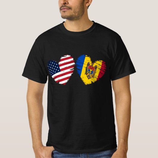 VS Moldavië Vlag Hart Moldavisch Amerikaans T-shirt (Voorkant)