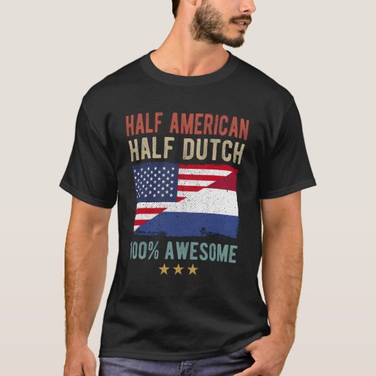 VS Nederland Vlag Half Amerikaans Half Nederlands T-shirt (Voorkant)