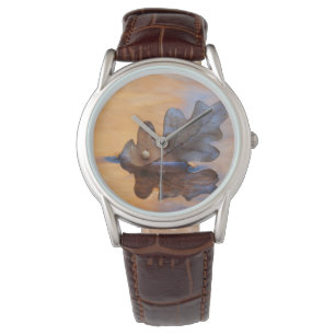 VS, New Mexico. Eikenblad in stroom Horloge