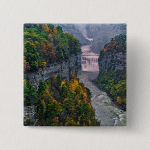 VS, New York, Letchworth State Park. Rivier en Vierkante Button 5,1 Cm