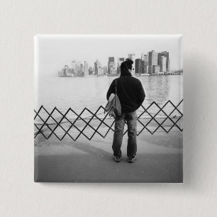 VS, NEW YORK: New York City aan boord van de State Vierkante Button 5,1 Cm