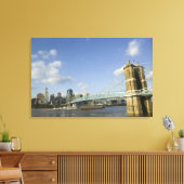 VS, Ohio, Cincinnati: Roebling-hangbrug Canvas Afdruk (Insitu (Woonkamer))