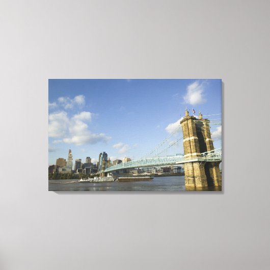 VS, Ohio, Cincinnati: Roebling-hangbrug Canvas Afdruk (Voorkant)