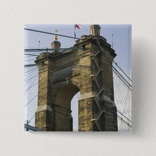 VS, Ohio, Cincinnati: Roebling Suspension Vierkante Button 5,1 Cm (Voorkant)