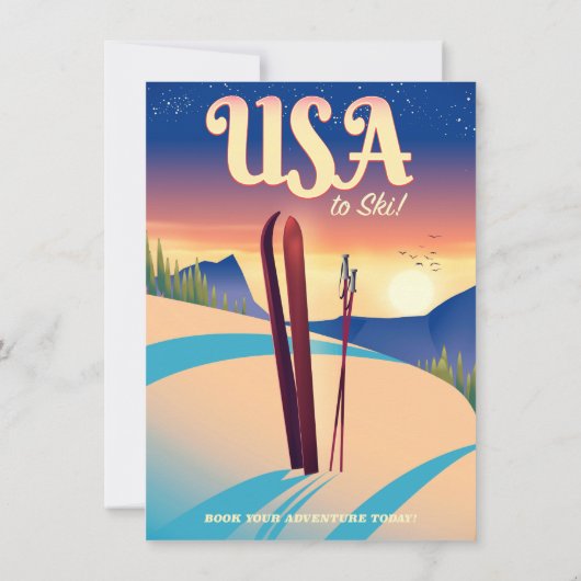 VS "Om te skiën" Reisposter in vintage stijl Kaart (Achterkant)