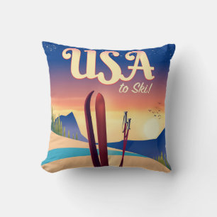 VS "Om te skiën" Reisposter in vintage stijl Kussen