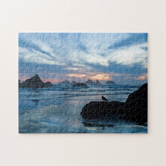 VS, Oregon, Bandon Beach. Zeemeeuw op rots Legpuzzel (Horizontaal)