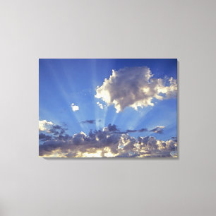 VS, Oregon, Bend. Zonnestralen vullen de lucht nab Canvas Afdruk