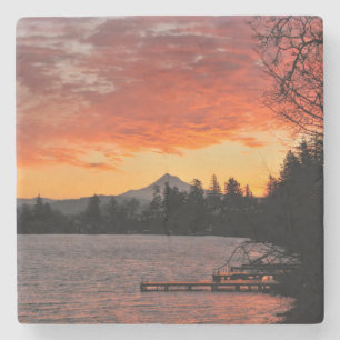 VS, Oregon. Blue Lake en Mt Hood bij zonsopgang Stenen Onderzetter