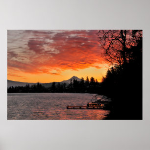VS, Oregon. Blue Lake en Mt Hood op zonsopgang Poster
