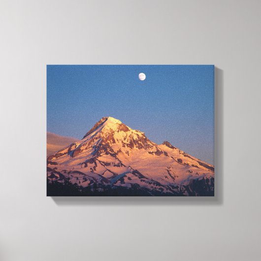 VS, Oregon, Mt Hood. Zonsondergang creëert alpengl Canvas Afdruk (Voorkant)