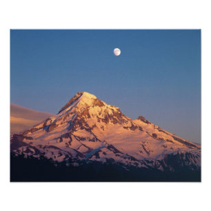 VS, Oregon, Mt Hood. Zonsondergang creëert alpengl Foto Afdruk