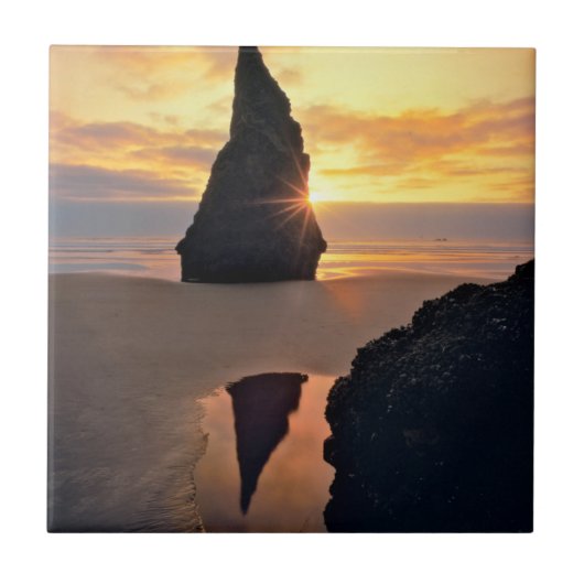 VS, Oregon. Rotsformatie bij zonsondergang Tegeltje (Voorkant)