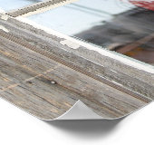 VS, Oregon, Shaniko. Markering in venster naast Poster (Hoek)