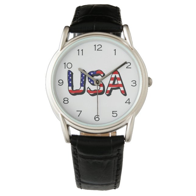 VS overlay op Amerikaanse vlag Black Numbers afwez Horloge (Voorkant)