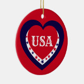 VS Patriottisch Rood Wit Blauw Hart Kerstmis Keramisch Ornament (Rechts)