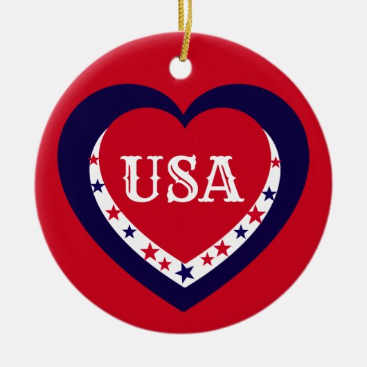 VS Patriottisch Rood Wit Blauw Hart Kerstmis Keramisch Ornament (Voorkant)