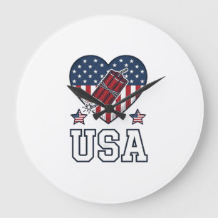 VS Patriottisch Vuurwerk Hart Vintage Vector T-Shi Grote Klok