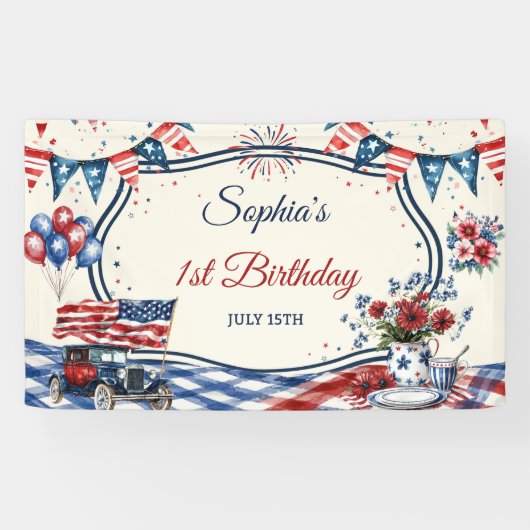 VS Patriottische 4 juli verjaardag Spandoek (Horizontaal)