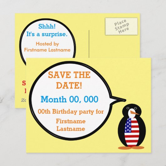 VS Praten Ms. Penguin Gepersonaliseerd Aankondigingskaart (Voorkant / Achterkant)