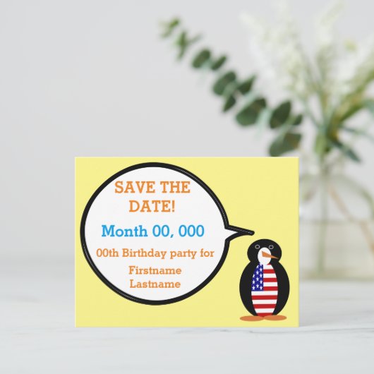 VS Praten Ms. Penguin Gepersonaliseerd Aankondigingskaart (Staand voorkant)