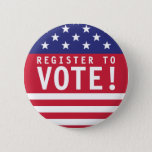 VS-register Ronde Button 5,7 Cm<br><div class="desc">Aanmoediging van de kiezersregistratie met deze knop met de sterren en strepen van de rode,  witte en blauwe Amerikaanse vlag. De tekst luidt: "Register to Vote!"</div>