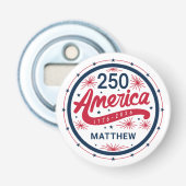 VS Rode Wit en Blauwe 250e verjaardag van Amerika Button Flesopener (Voorkant)
