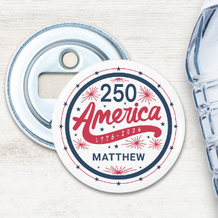 VS Rode Wit en Blauwe 250e verjaardag van Amerika Button Flesopener