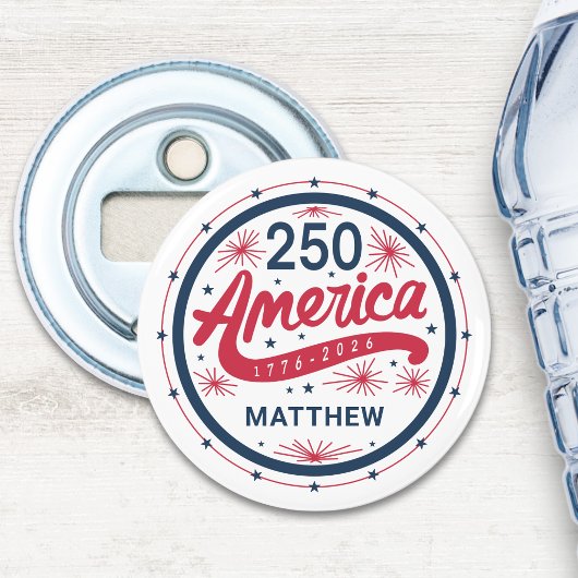 VS Rode Wit en Blauwe 250e verjaardag van Amerika Button Flesopener