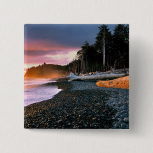 VS, staat Washington, Olympic NP. Golven spoelen t Vierkante Button 5,1 Cm