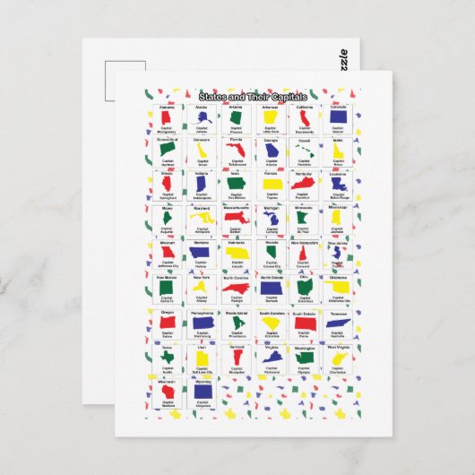 VS-staten en hoofdsteden kleurrijk Briefkaart (Voorkant / Achterkant)