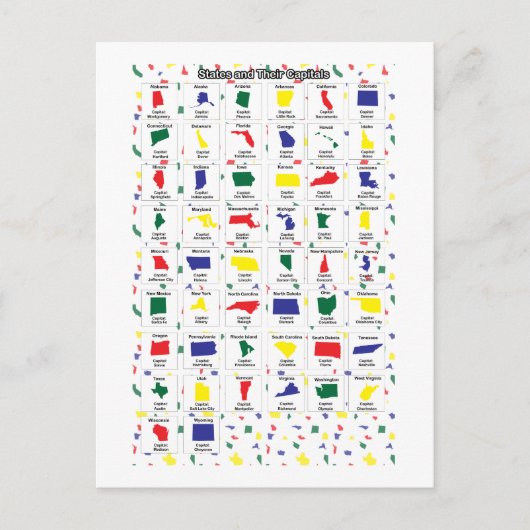 VS-staten en hoofdsteden kleurrijk Briefkaart (Voorkant)