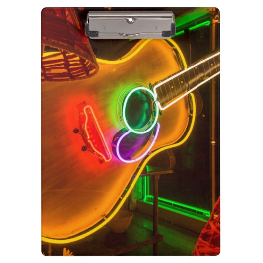 VS, Texas, Austin. Neon Gitaar Bij Chantage Klembord (Voorkant)